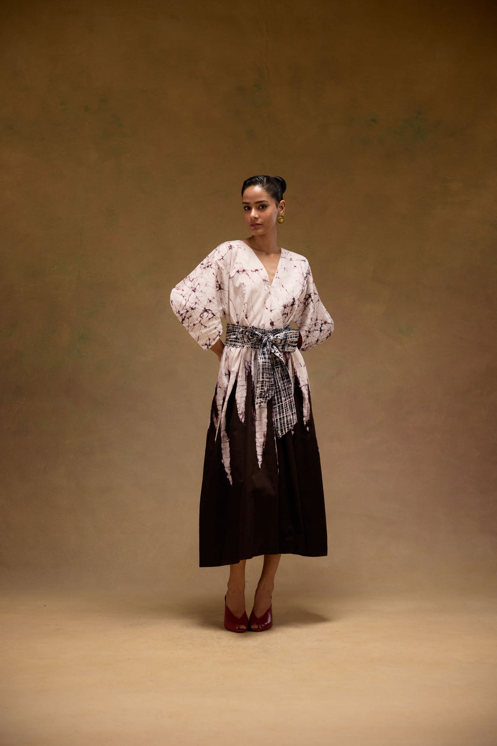 Silvia Cape Sleeves Dress With Belt