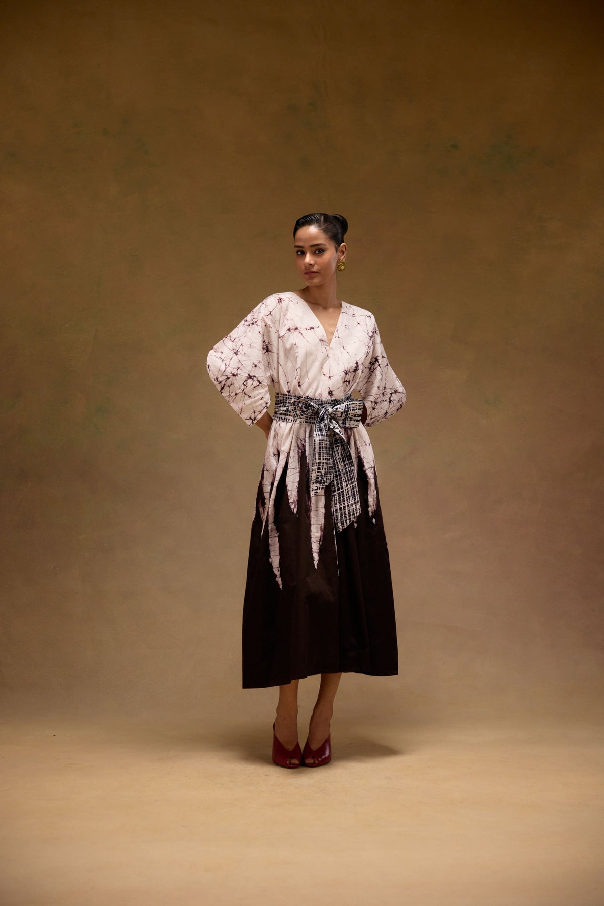 Silvia Cape Sleeves Dress With Belt