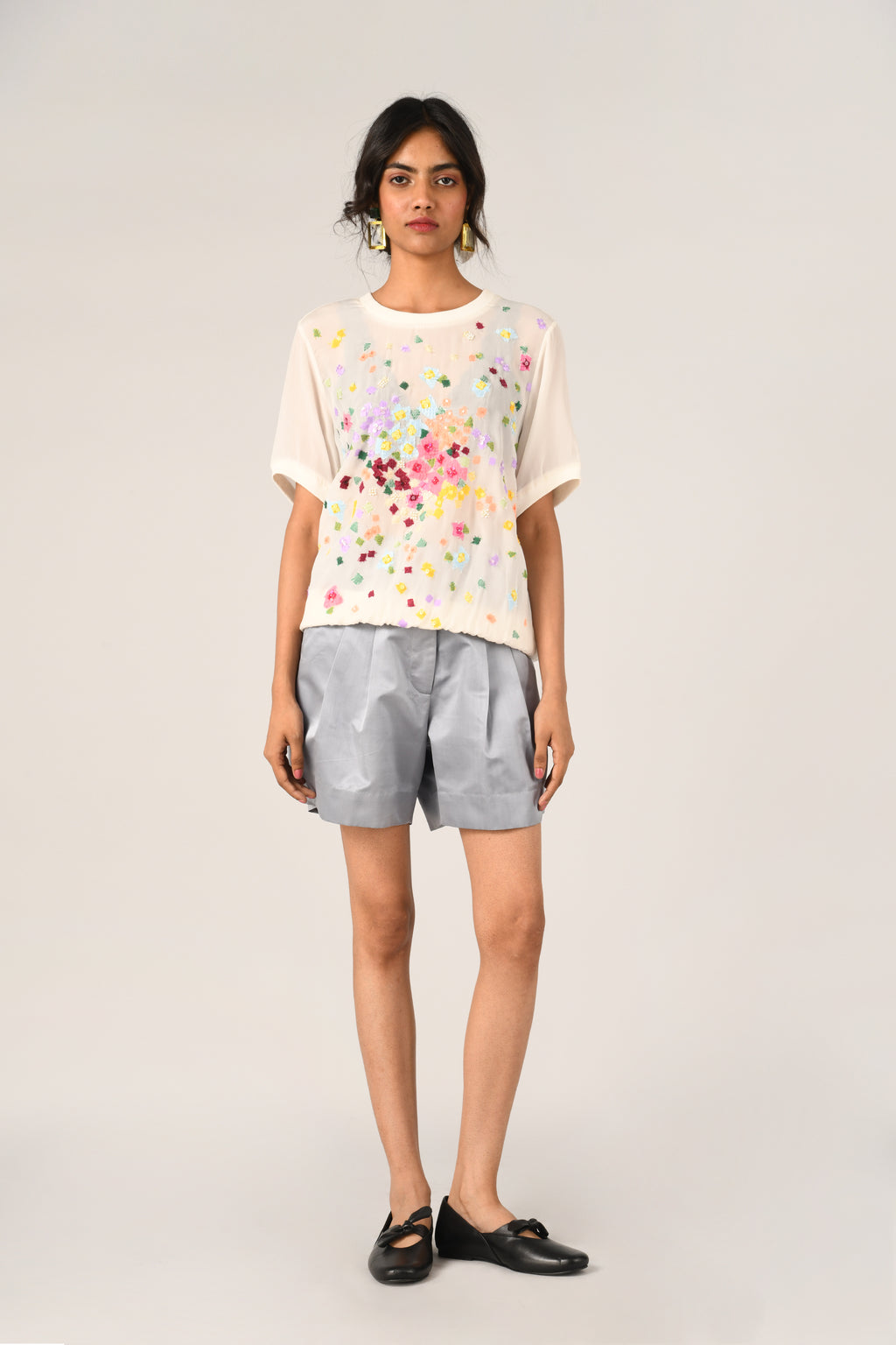 Damask Rib Embroidered T-shirt