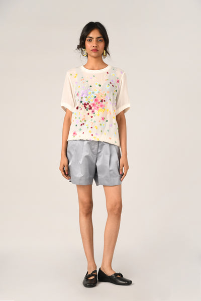 Damask Rib Embroidered T-shirt