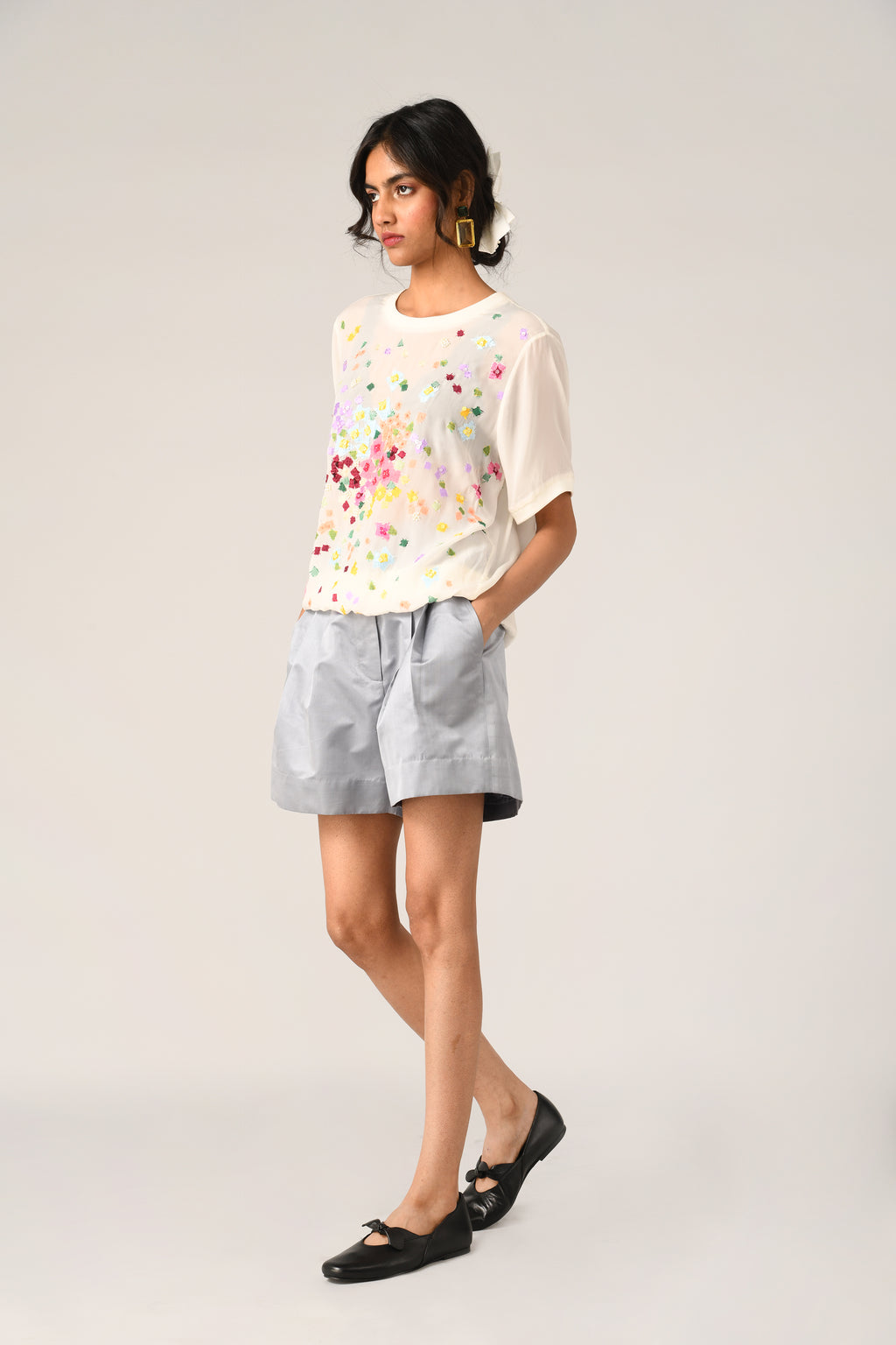 Damask Rib Embroidered T-shirt