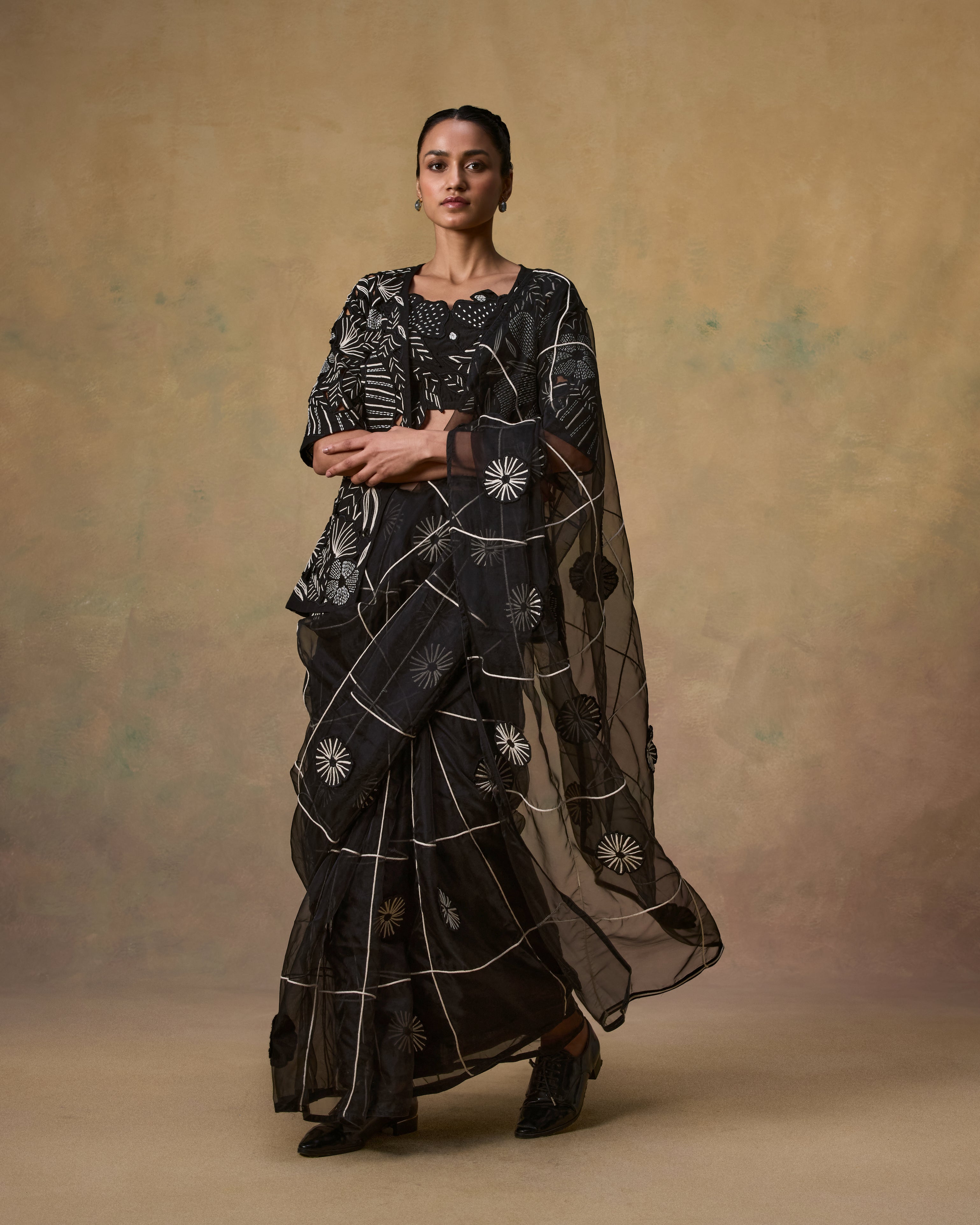 MJ Black Floral Saree