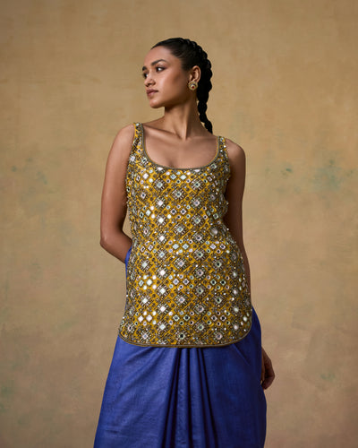 Mustard mirror embellished kurta