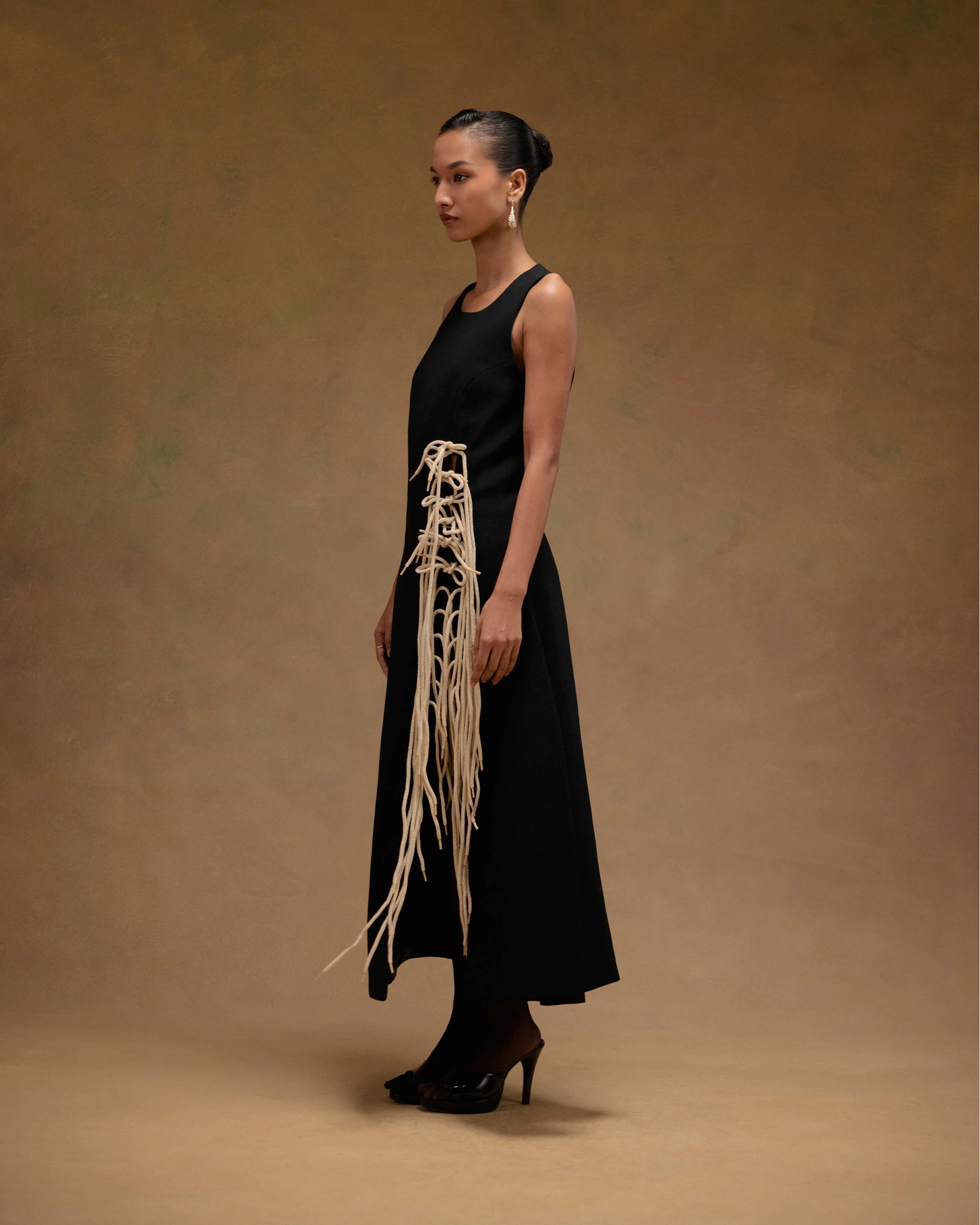 Aster Black Dress with Tassels