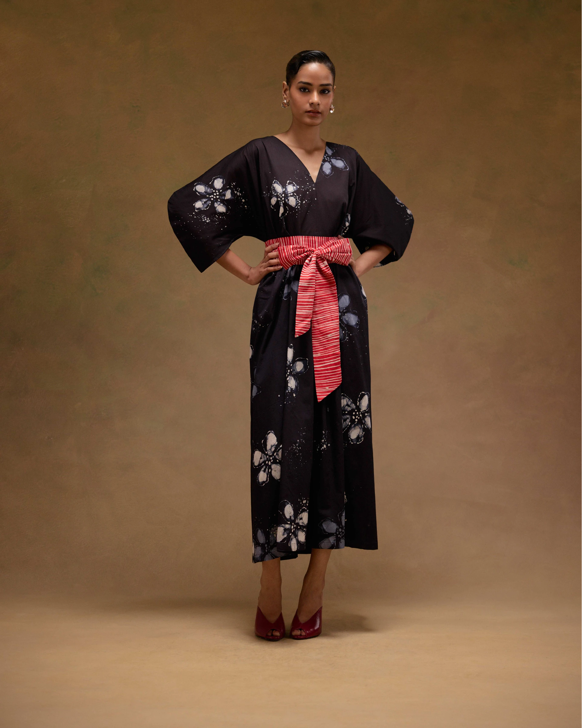 Silvia Cape Sleeves Dress With Belt