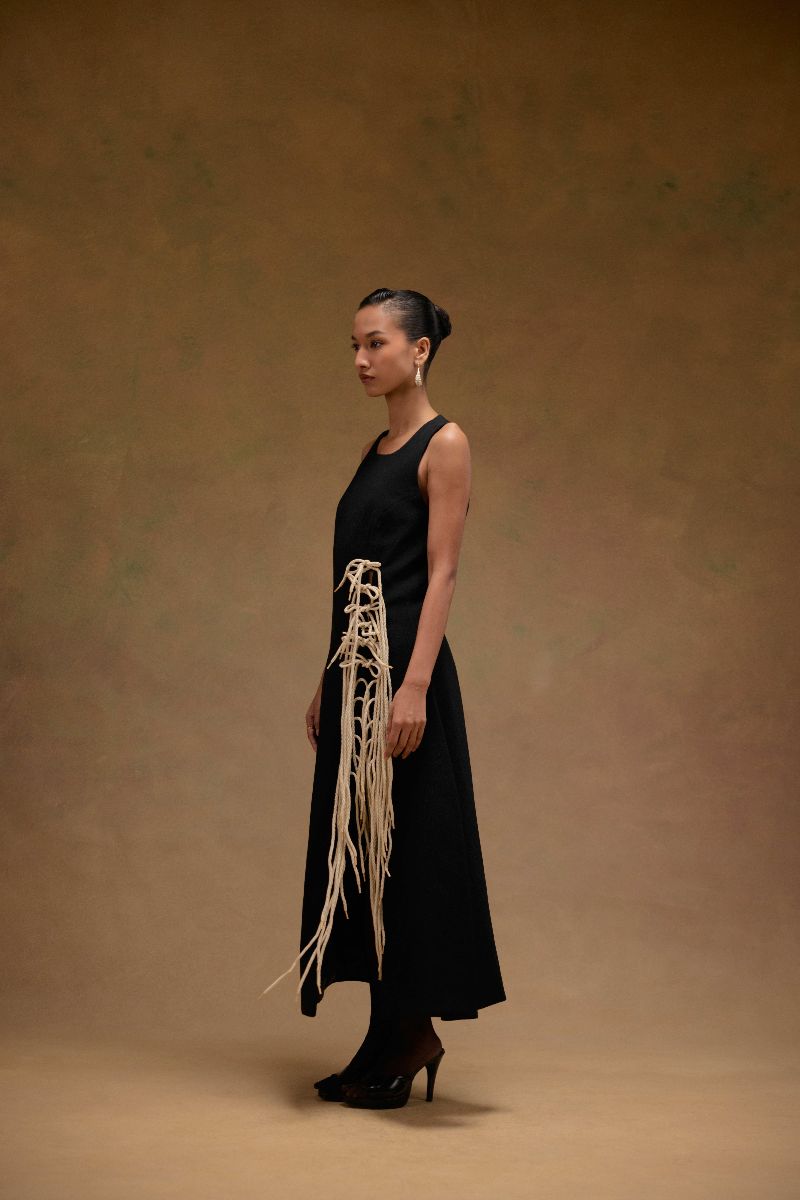 Aster Black Dress with Tassels
