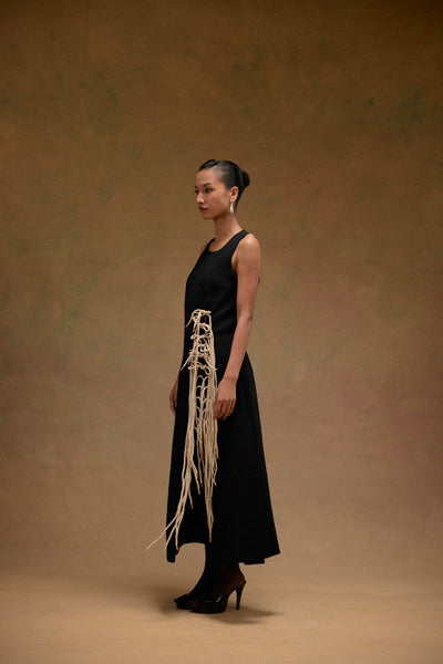 Aster Black Dress with Tassels