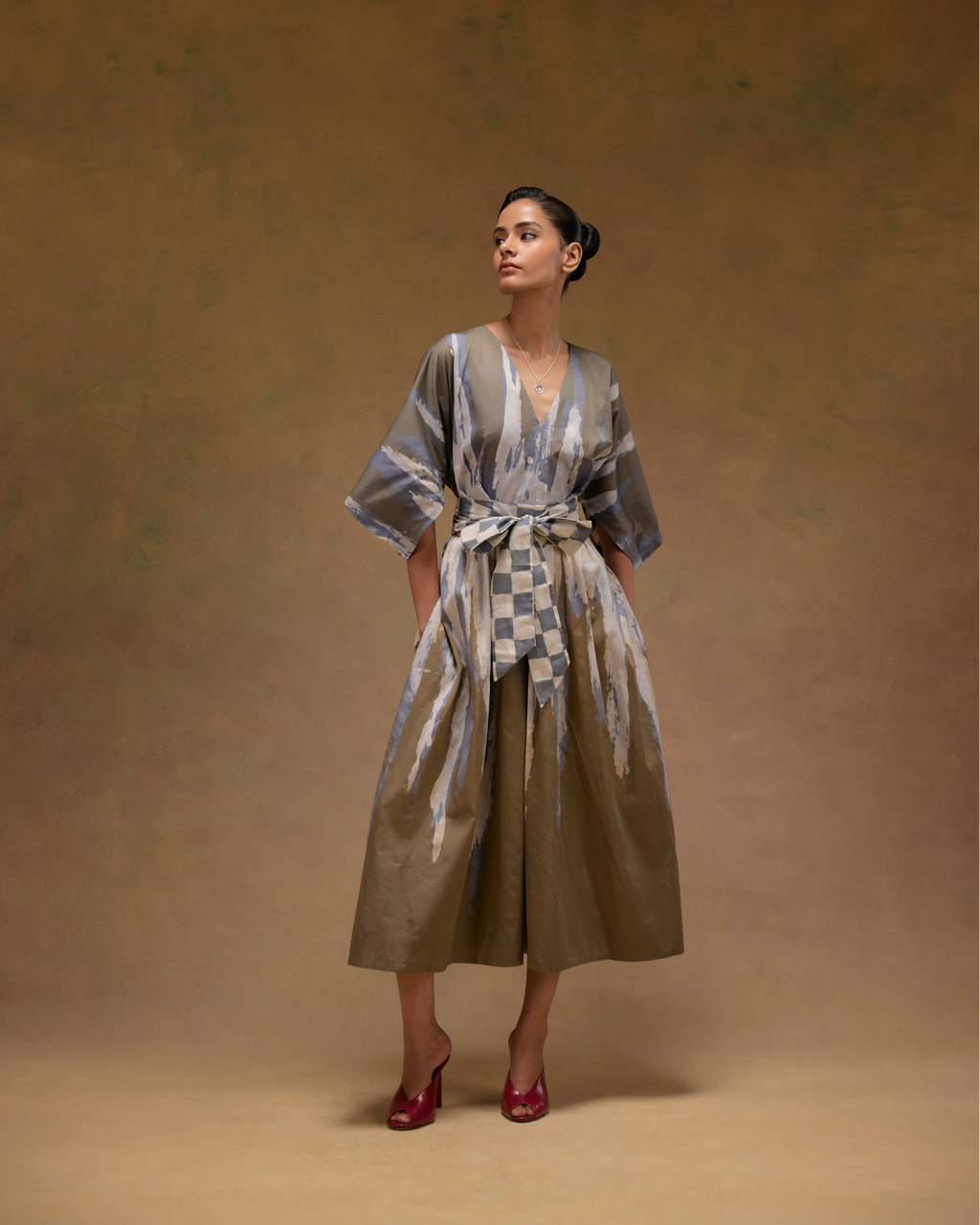 Silvia Cape Sleeves Dress With Belt