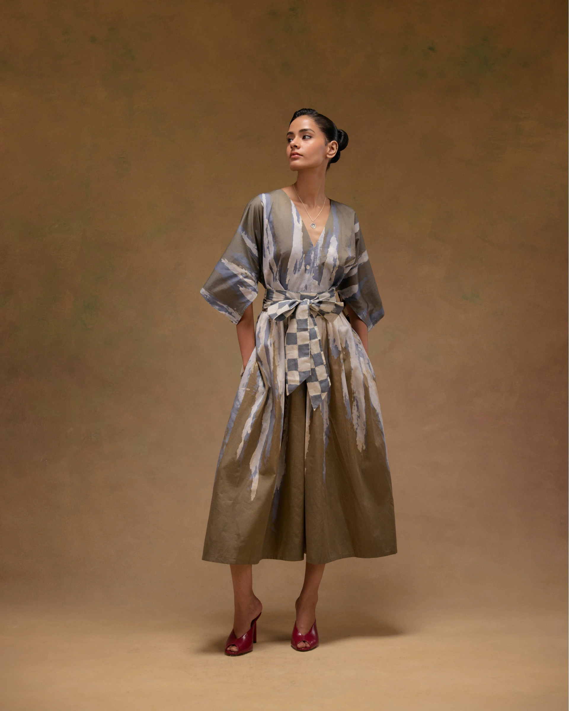 Silvia Cape Sleeves Dress With Belt