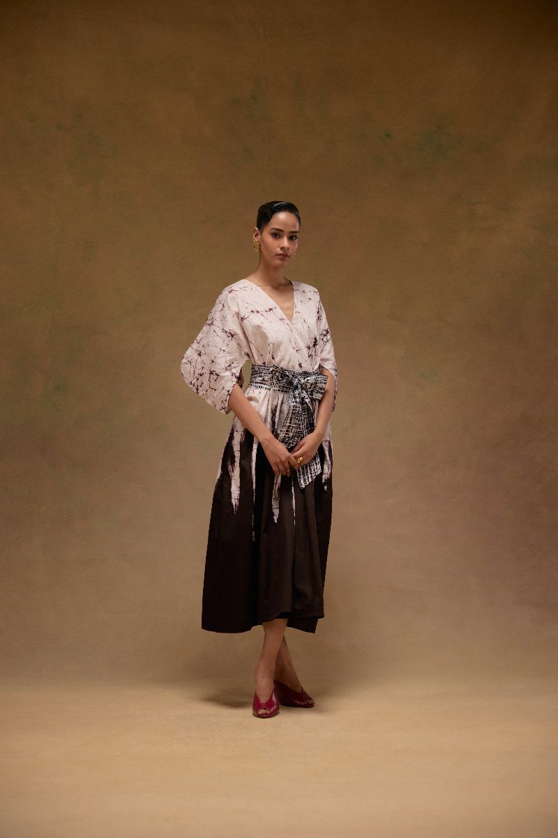 Silvia Cape Sleeves Dress With Belt