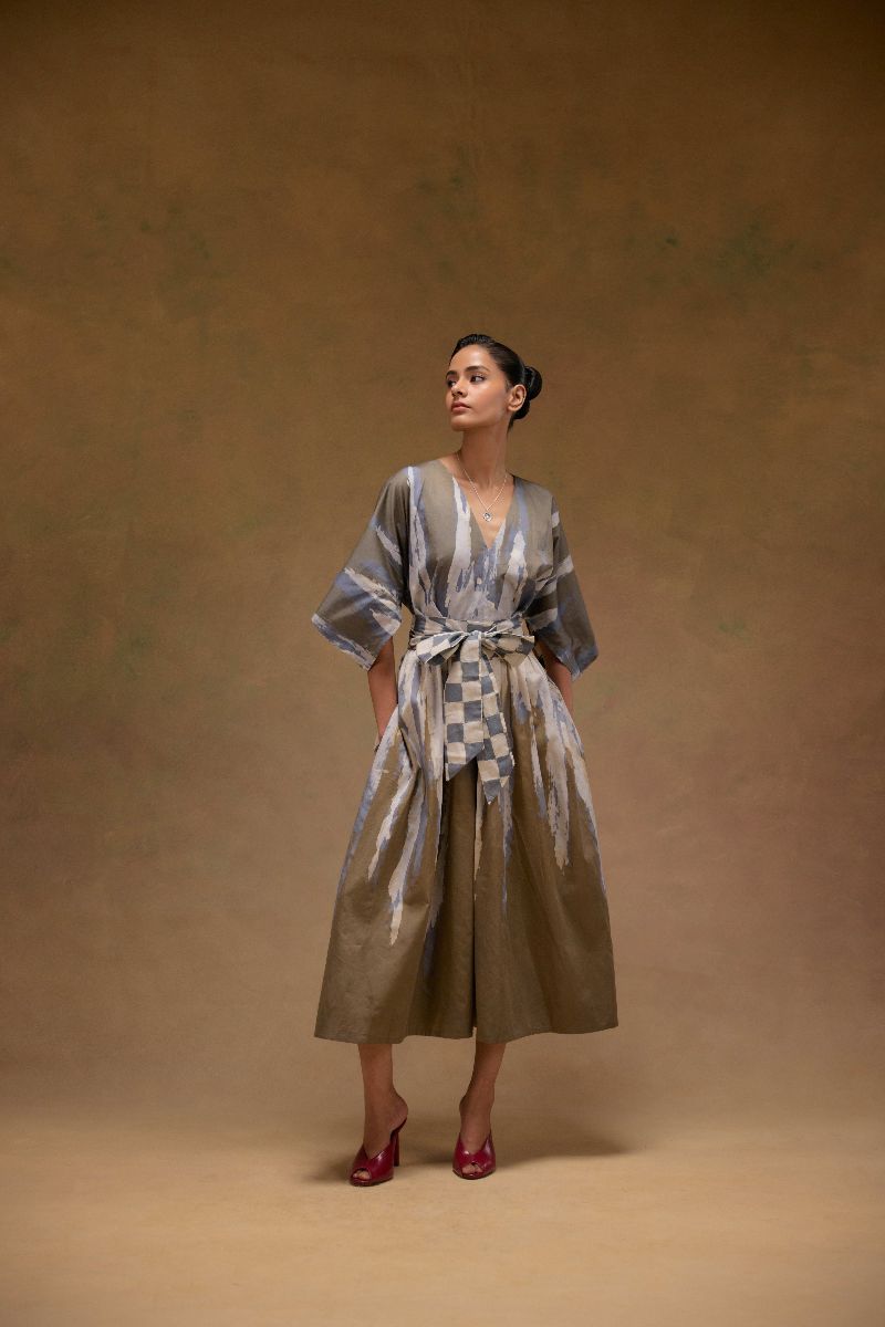 Silvia Cape Sleeves Dress With Belt