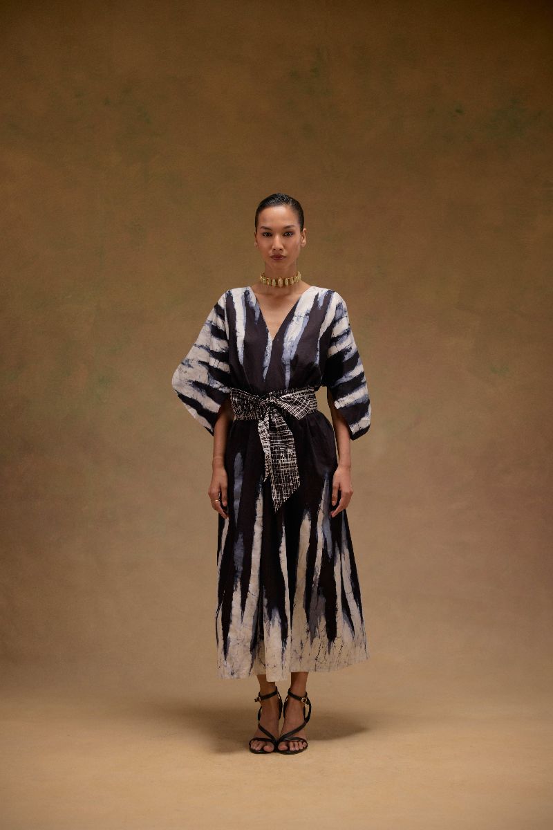 Silvia Cape Sleeves Dress With Belt