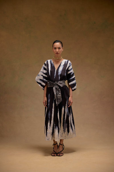 Silvia Cape Sleeves Dress With Belt