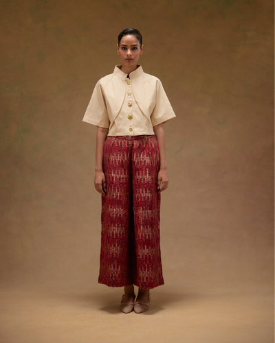 Red Ajrak Zari Woven Pants