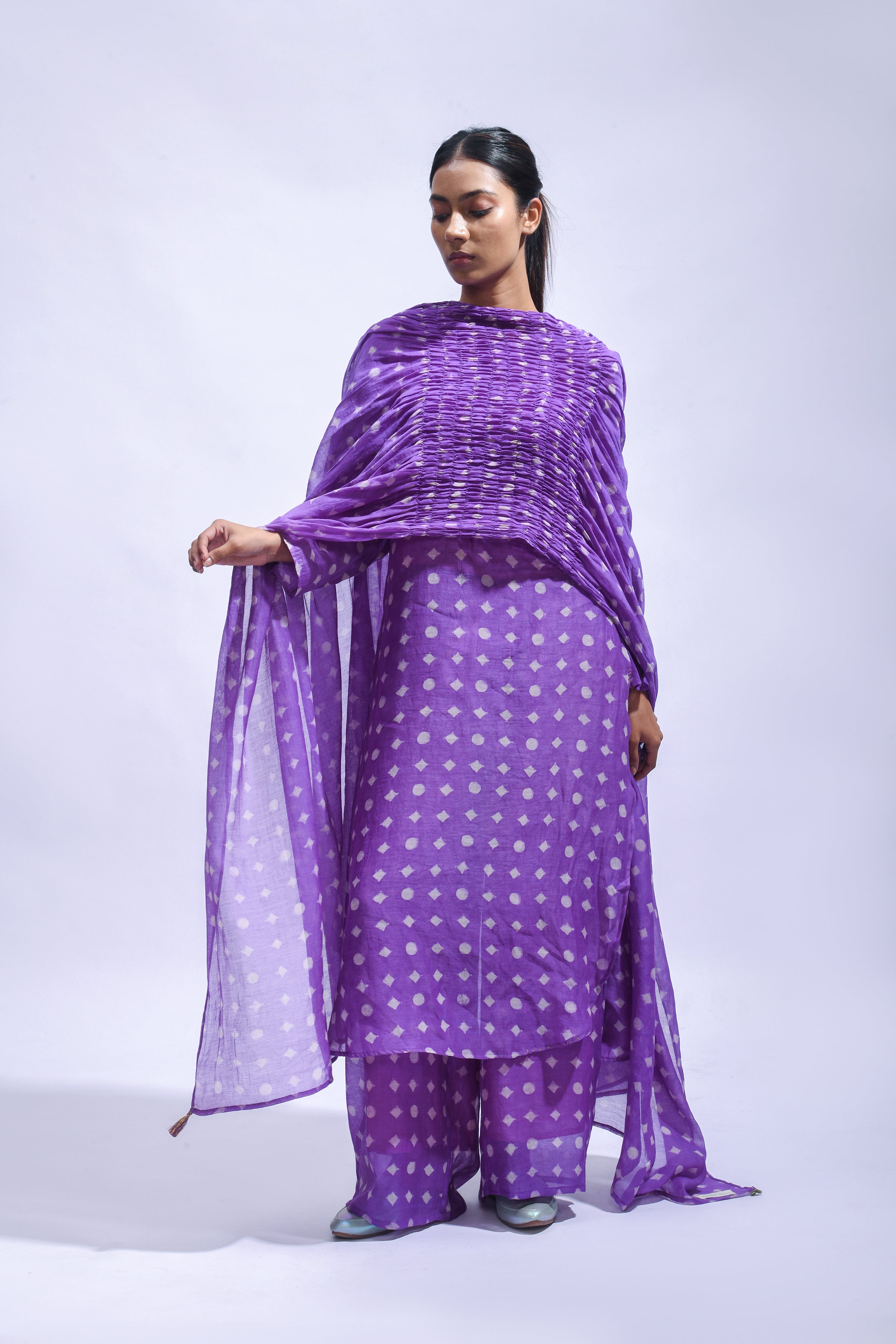 Violet Smocked Silk Set