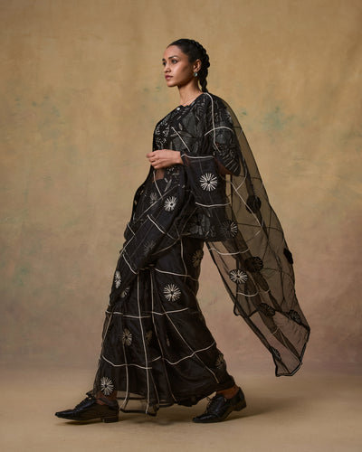 MJ Black Floral Saree