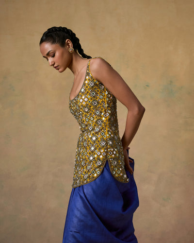 Mustard mirror embellished kurta