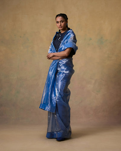 H/W Blue Metallic Saree