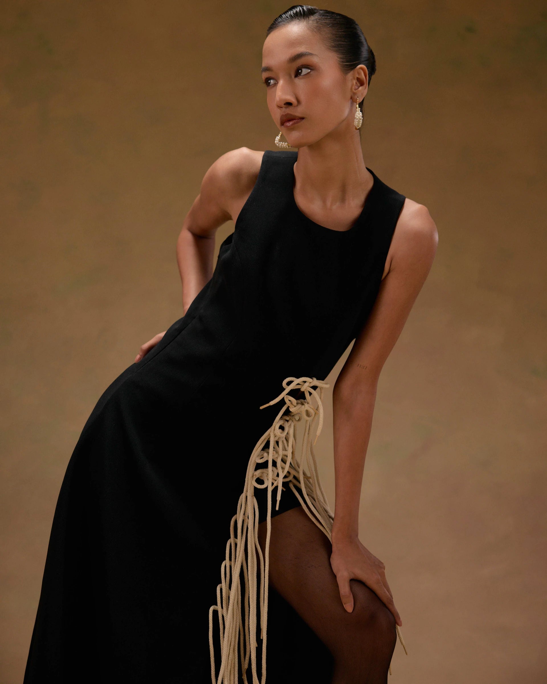 Aster Black Dress with Tassels