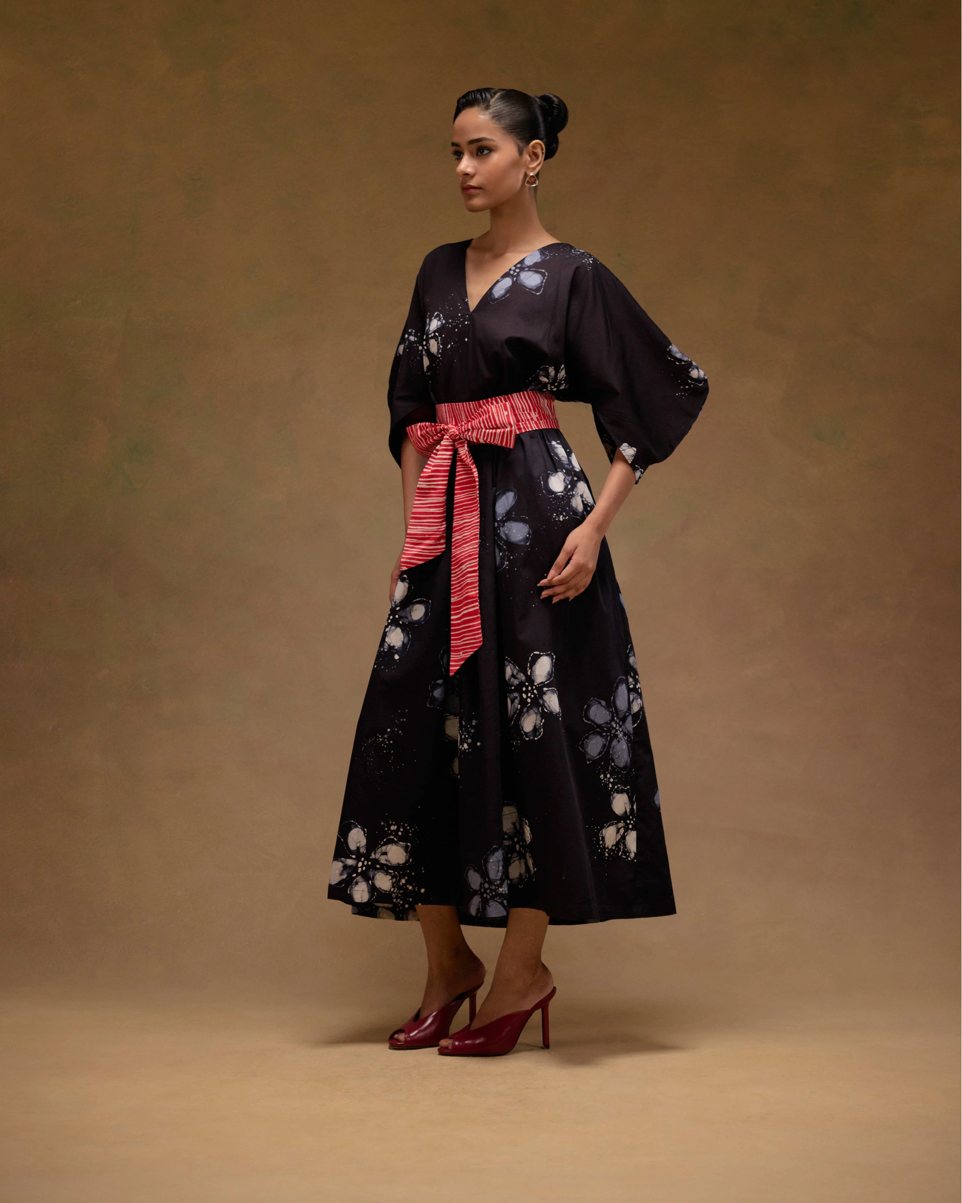 Silvia Cape Sleeves Dress With Belt