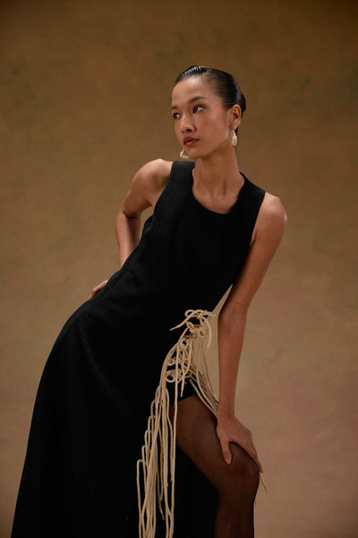 Aster Black Dress with Tassels