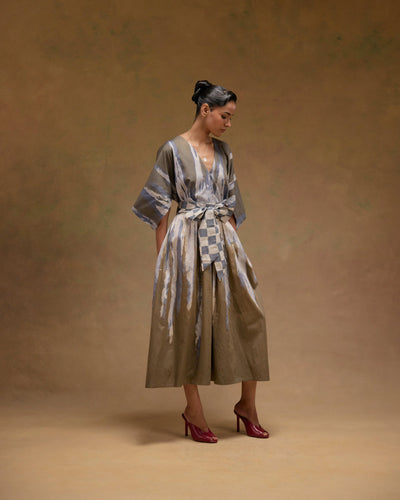 Silvia Cape Sleeves Dress With Belt