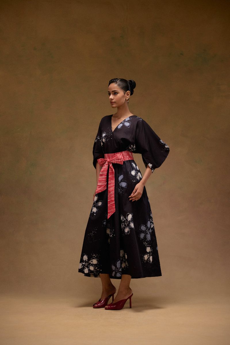 Silvia Cape Sleeves Dress With Belt