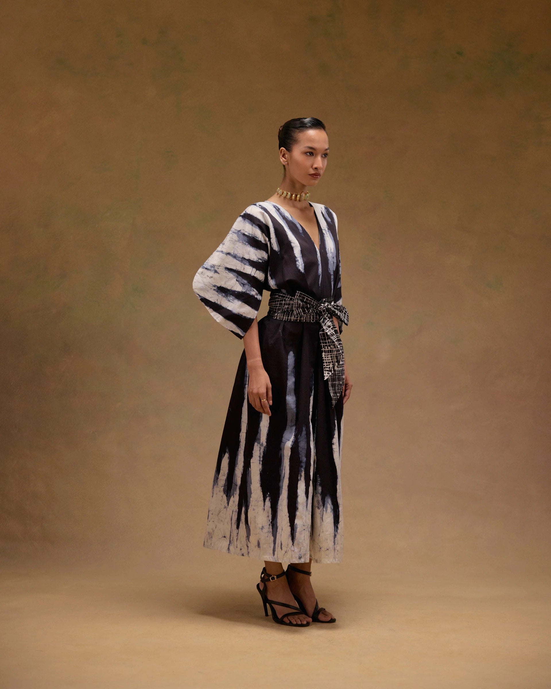 Silvia Cape Sleeves Dress With Belt
