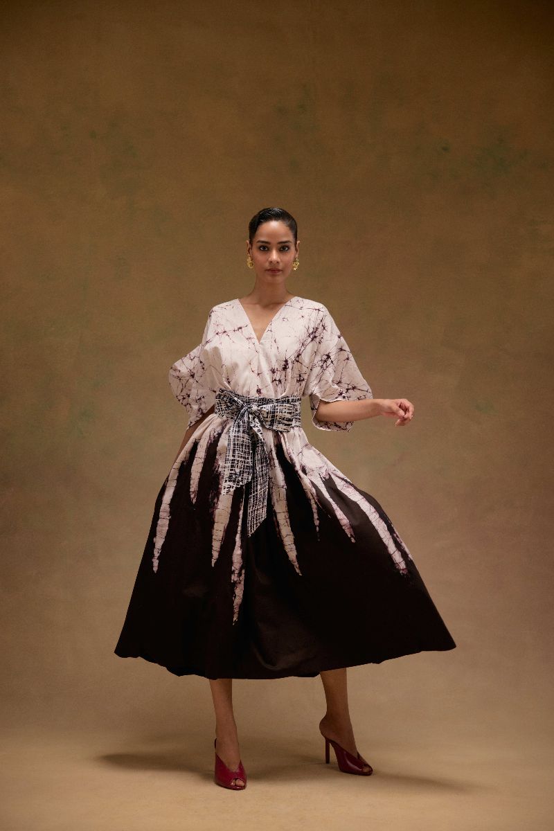 Silvia Cape Sleeves Dress With Belt