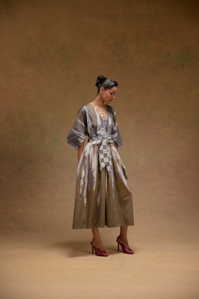 Silvia Cape Sleeves Dress With Belt