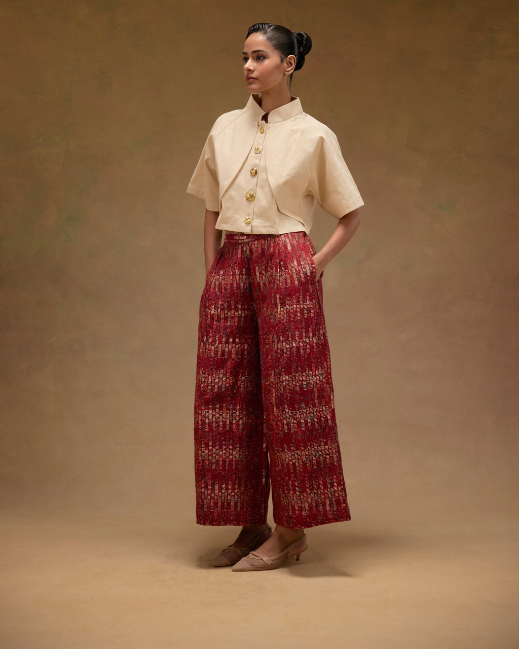 Red Ajrak Zari Woven Pants