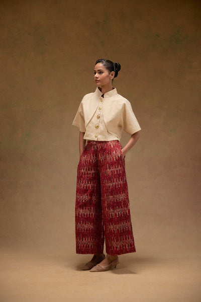 Red Ajrak Zari Woven Pants