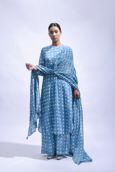 Sky Mud Block Cotton Kurta Set-Kasis
