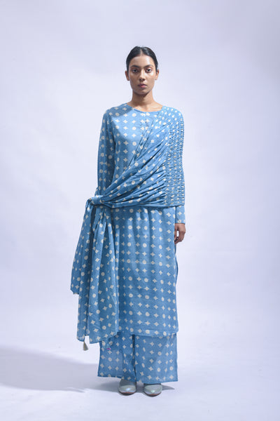 Sky Mud Block Cotton Kurta Set-Kasis