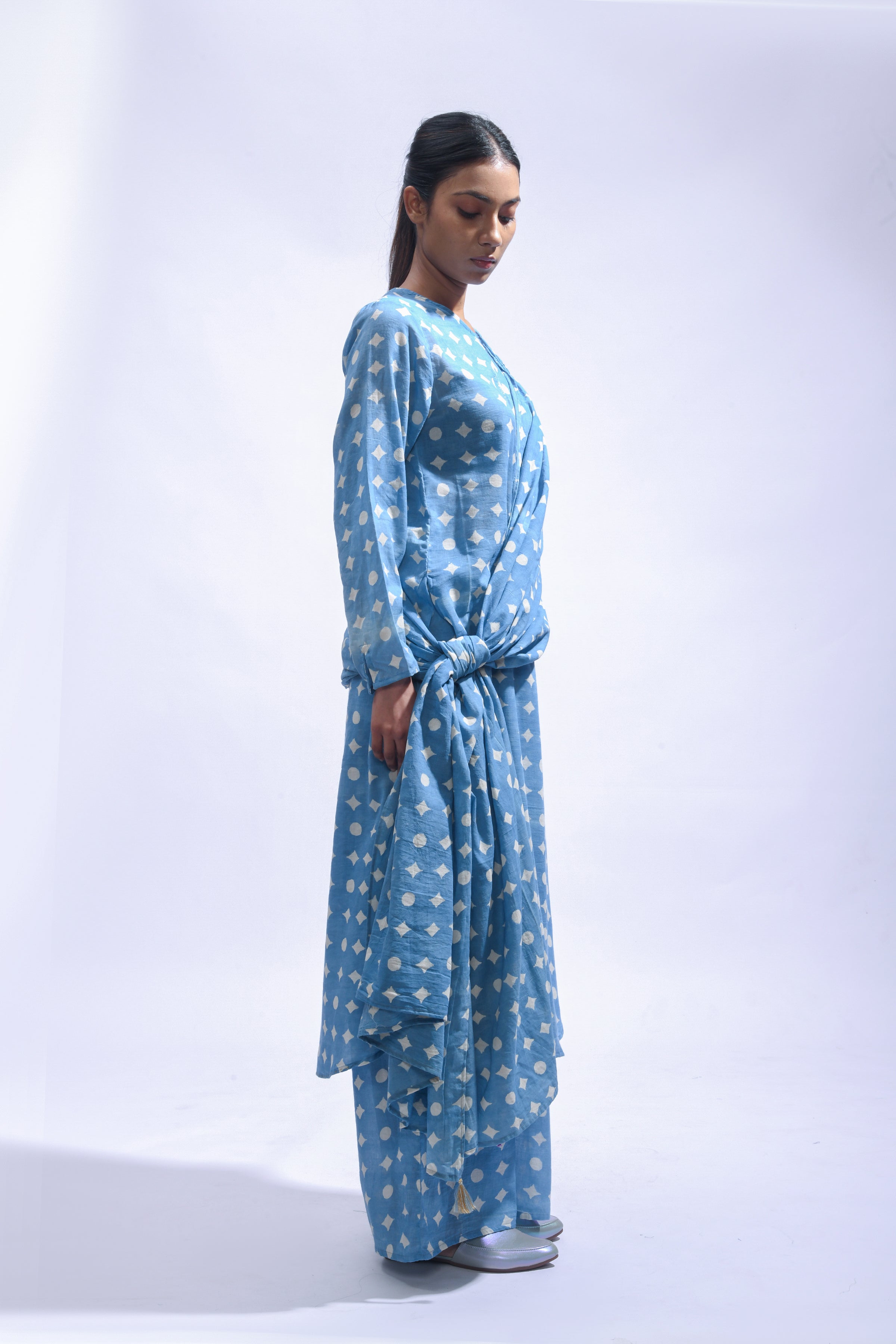 Sky Mud Block Cotton Kurta Set-Kasis