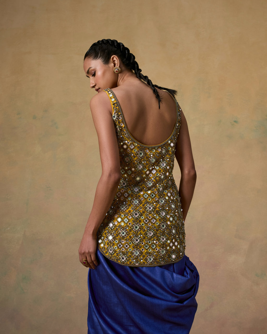 Mustard mirror embellished kurta