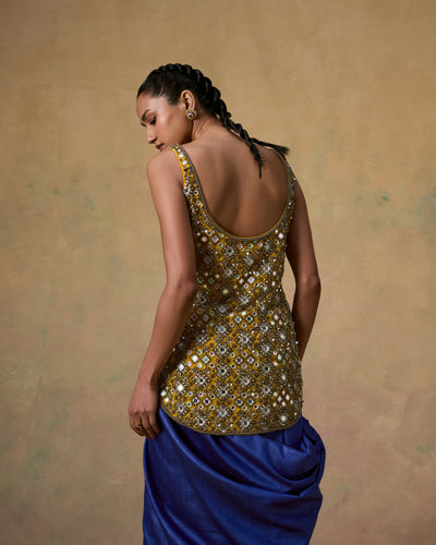 Mustard mirror embellished kurta