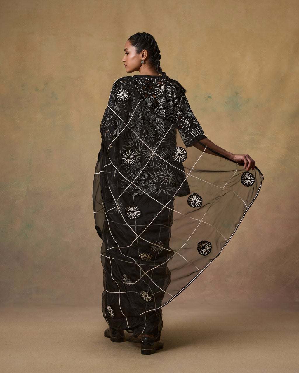 MJ Black Floral Saree