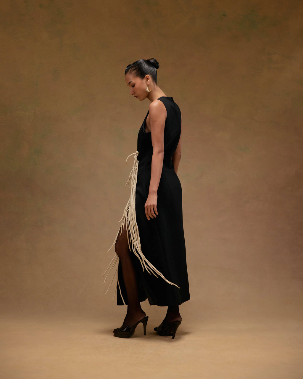 Aster Black Dress with Tassels