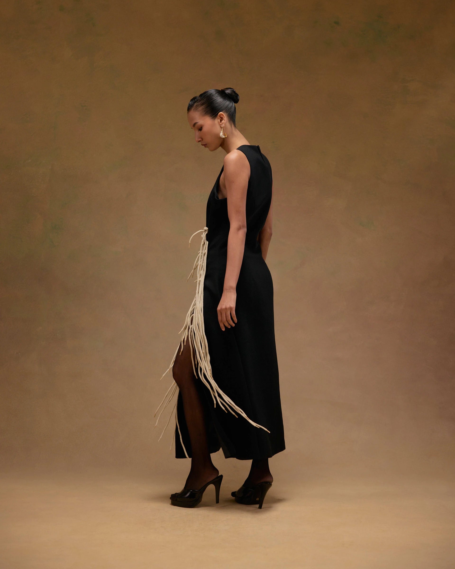 Aster Black Dress with Tassels