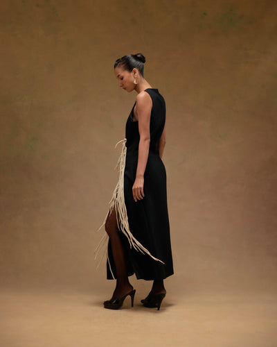 Aster Black Dress with Tassels
