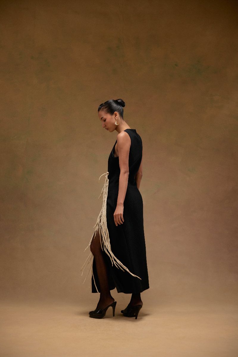 Aster Black Dress with Tassels