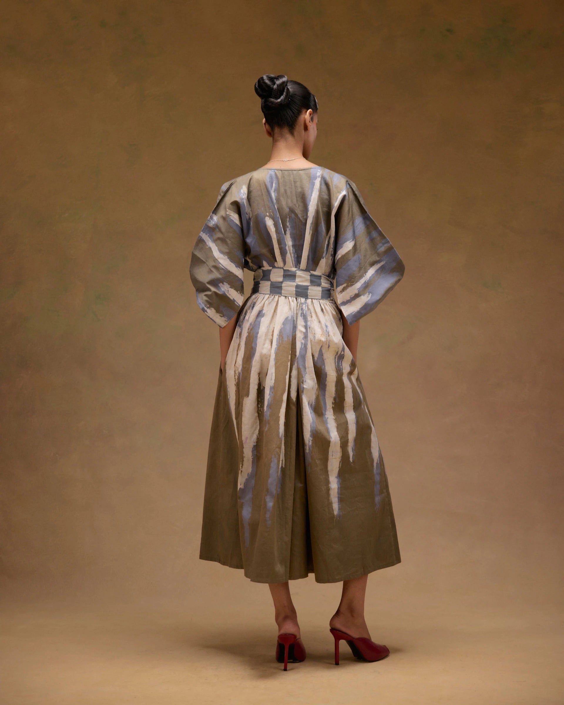 Silvia Cape Sleeves Dress With Belt