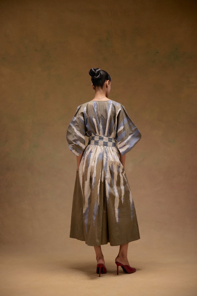 Silvia Cape Sleeves Dress With Belt
