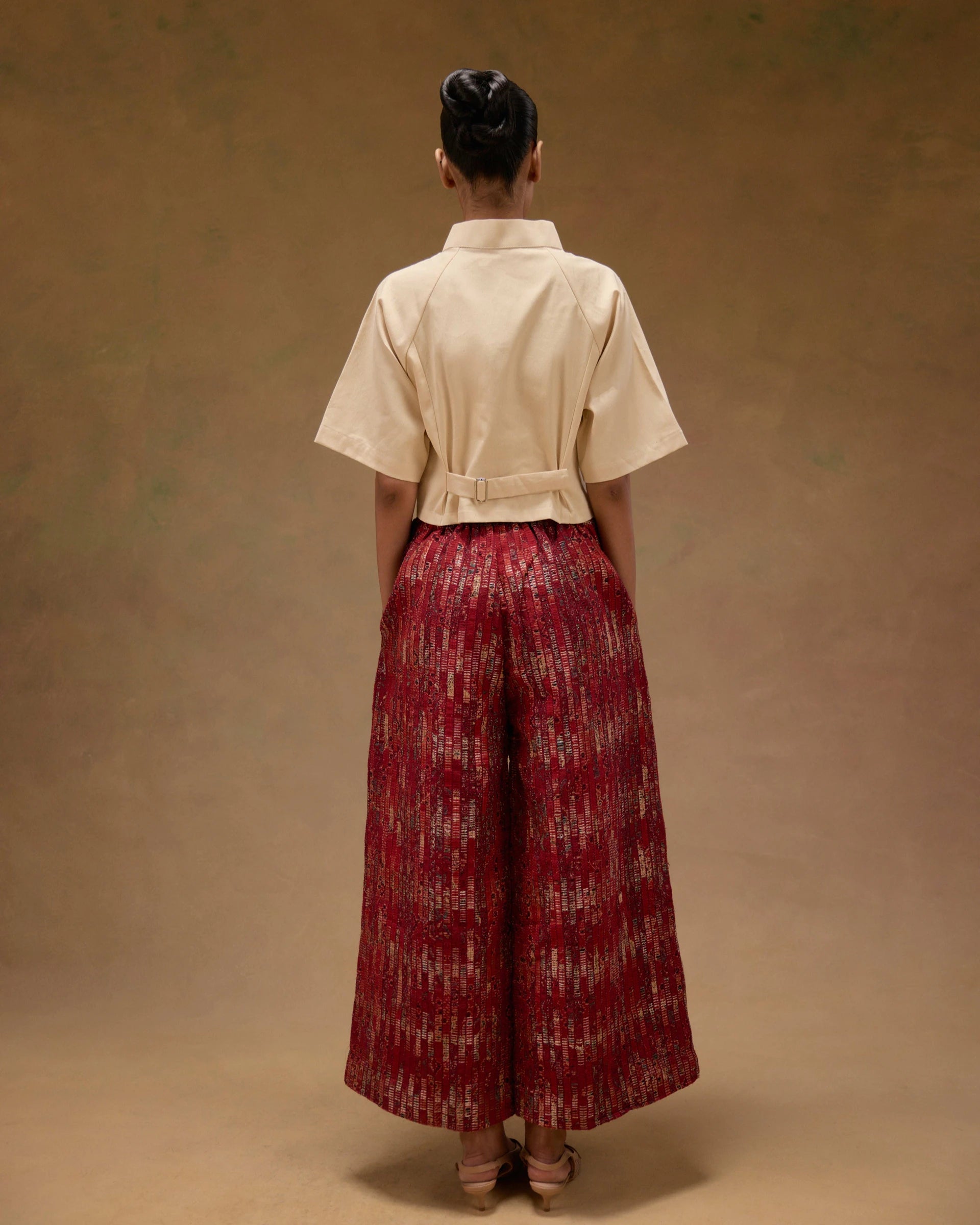 Red Ajrak Zari Woven Pants