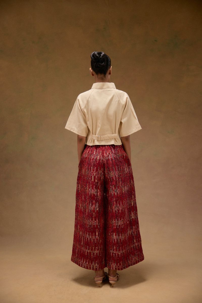 Red Ajrak Zari Woven Pants