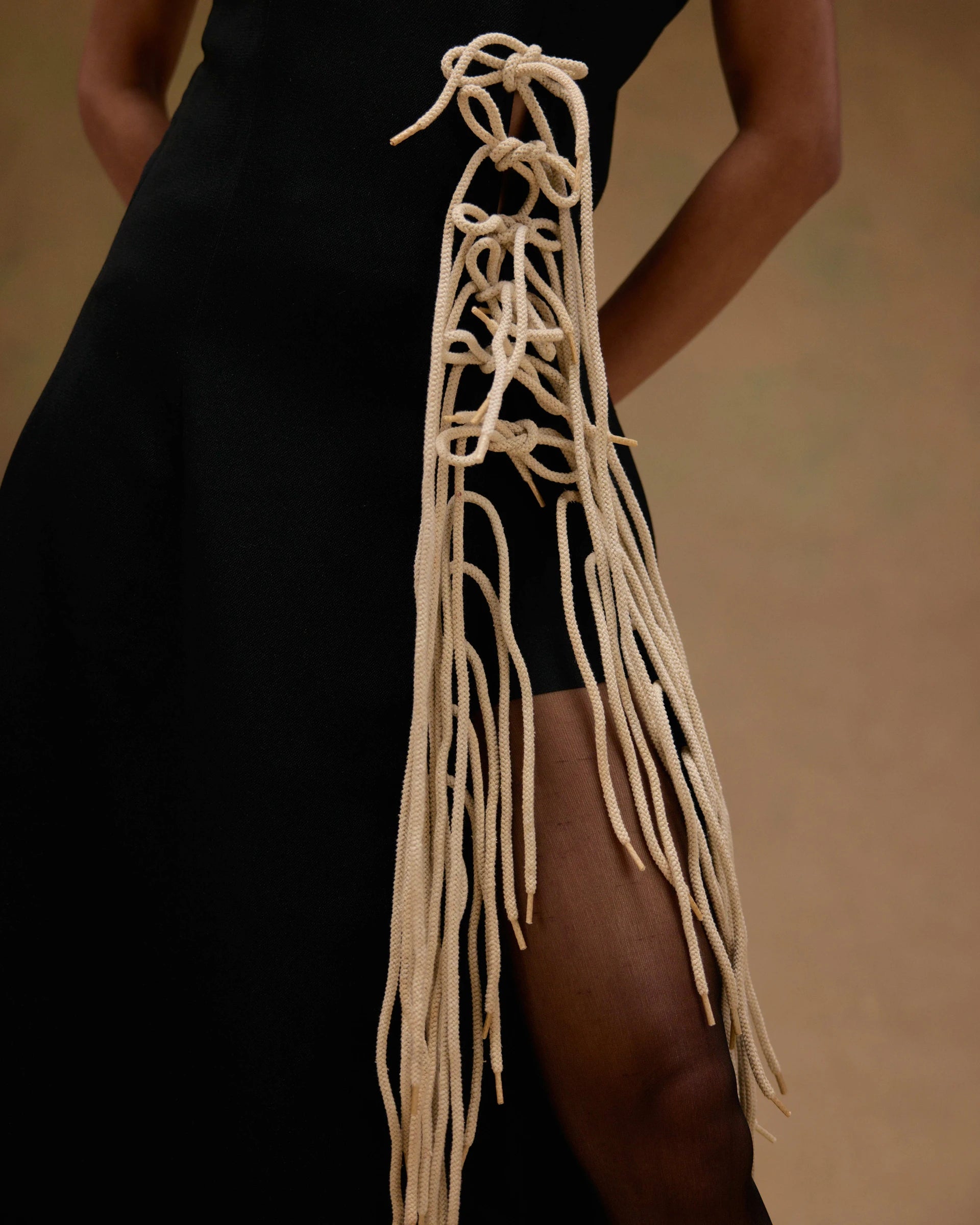 Aster Black Dress with Tassels