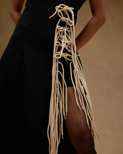 Aster Black Dress with Tassels