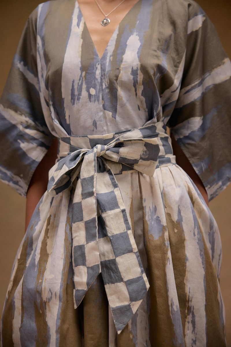 Silvia Cape Sleeves Dress With Belt