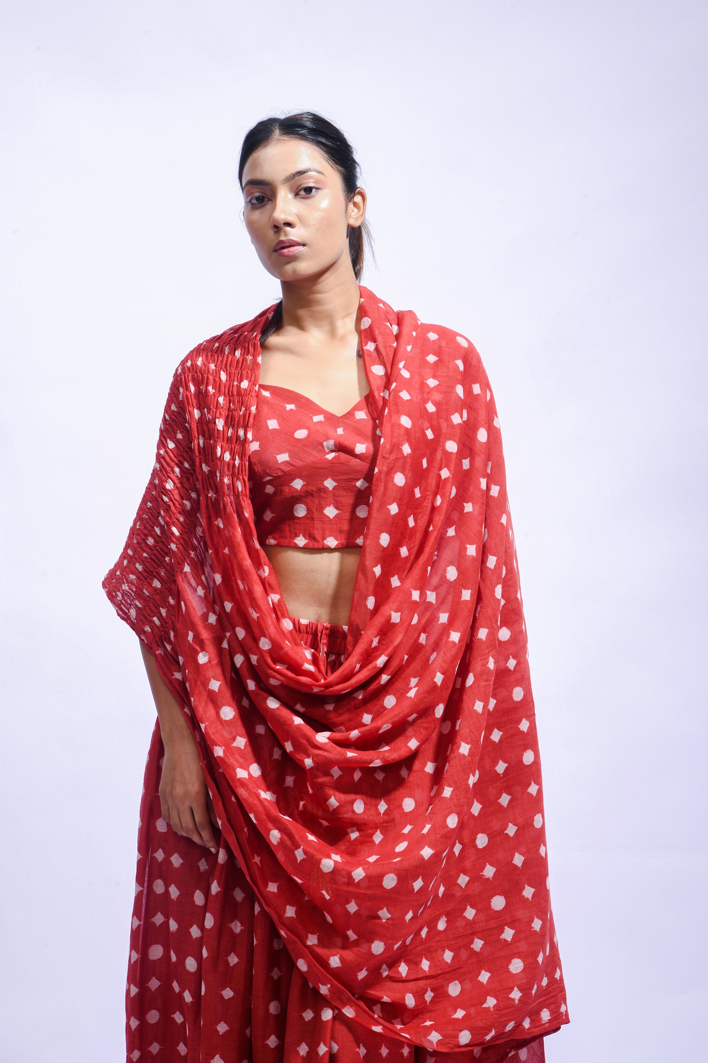 Crimson Shirred Ensemble